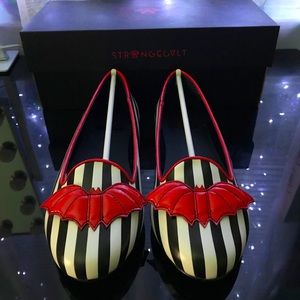 Strange Cvlt Lydia Striped Red Bat Flat Shoes